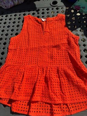 Halogen Coral Eyelet Peplum Top